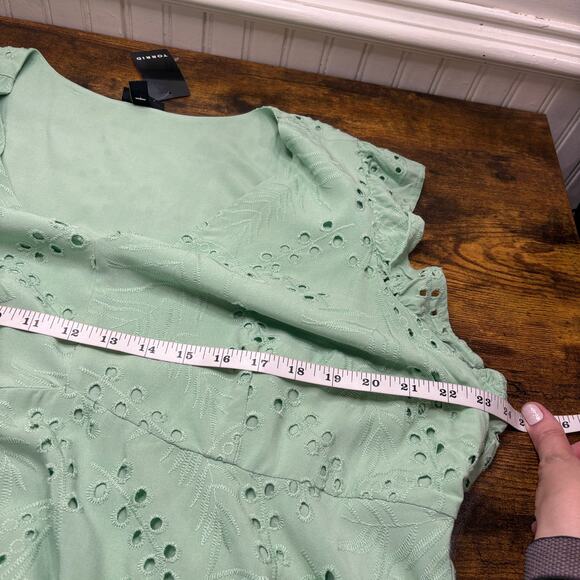 Torrid 2X Babydoll Tank Top Blouse Eyelet Ruffle Green Fairy Cottage Coquette - Picture 5 of 15